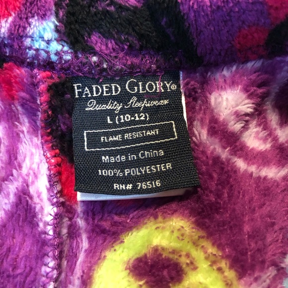 Faded Glory Girl’s Elastic Waist Peace Design Purple Peony Pajama Bottom size L - Picture 2 of 8
